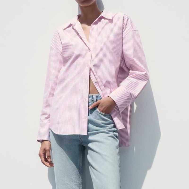 pink and white striped shirt