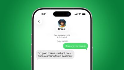 An iPhone showing an RCS message sent to another user.