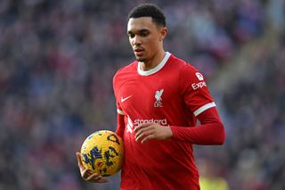 Trent Alexander-Arnold of Liverpool during the Premier League match between Liverpool FC and Burnley FC at Anfield on February 10, 2024 in Liverpool, England. (Photo by John Powell/Liverpool FC via Getty Images)