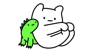 Danny Casale interview; a cartoon of a white teddy character with a green lizard