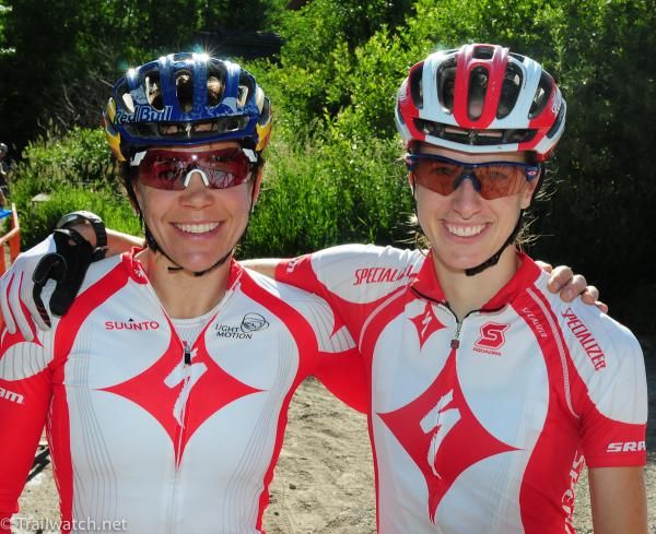 Specialized teammates Rebecca Rusch (L) and Lea Davison (R) were on hand to check out the upcoming talent