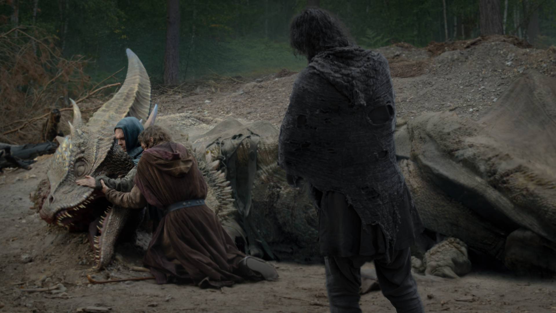 Tom Glynn-Carney as Aegon Targaryen with Sunfyre in House of the Dragon season 3