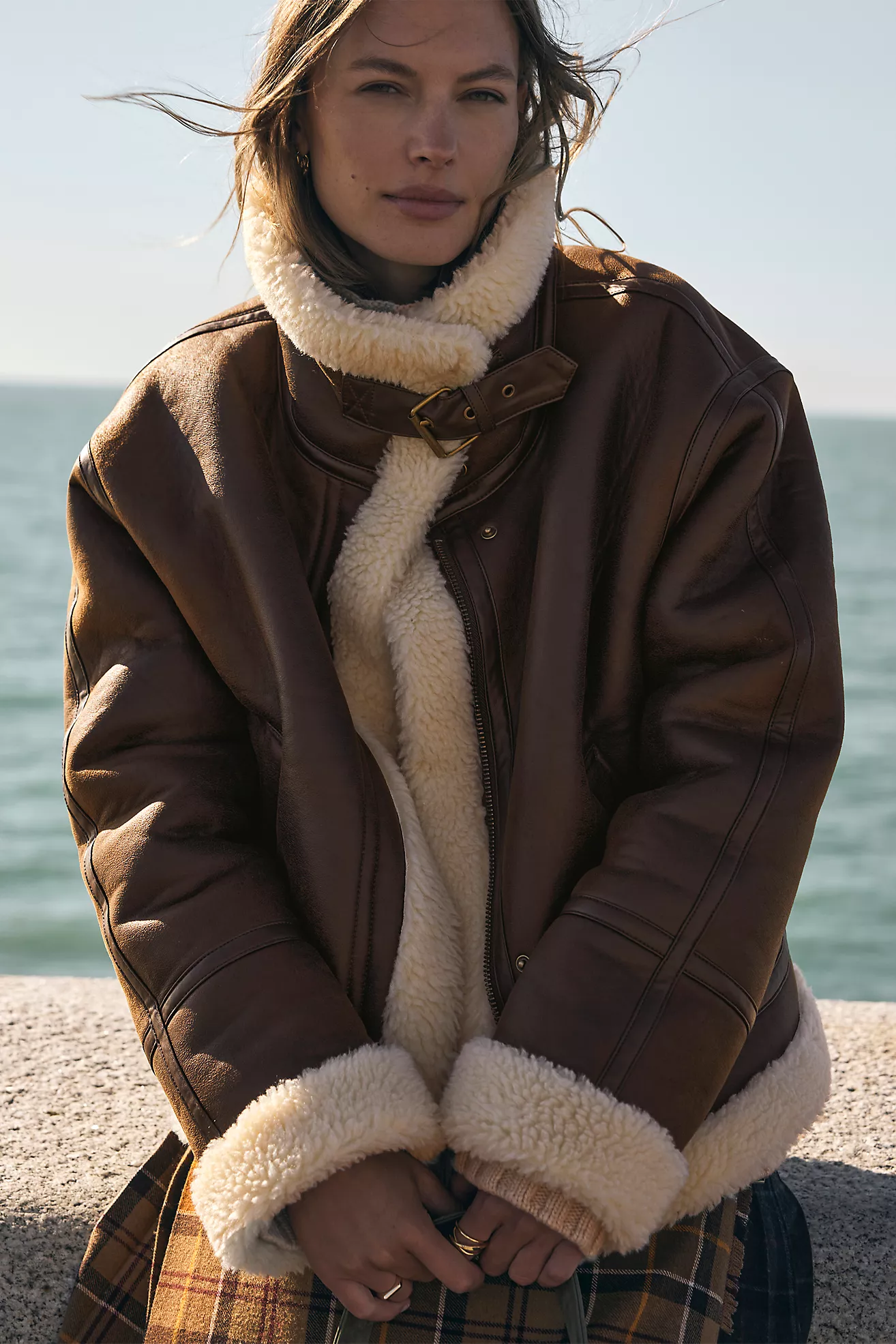 By Anthropologie Brown Aviator Jacket