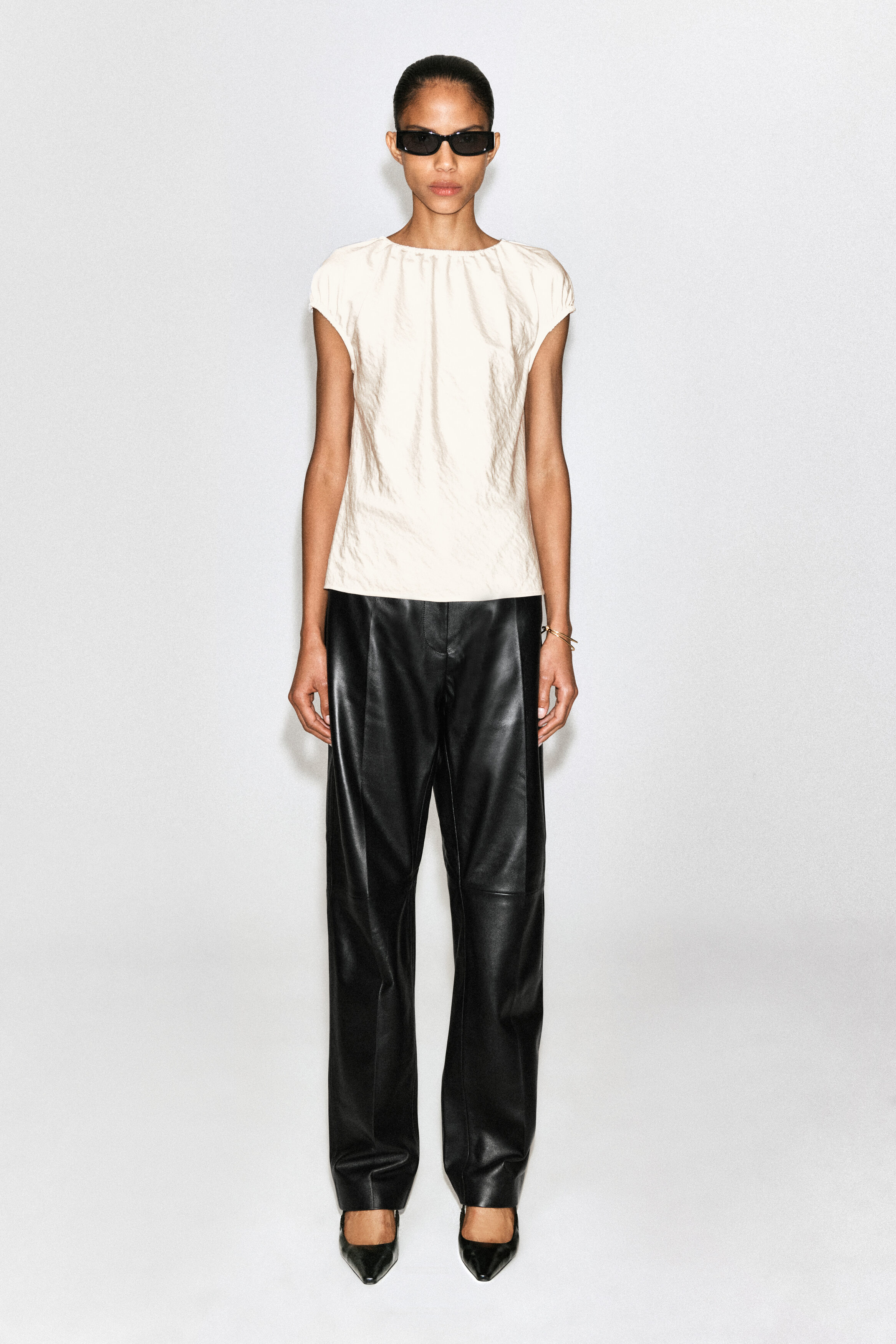 Gathered Crinkled-Satin Top