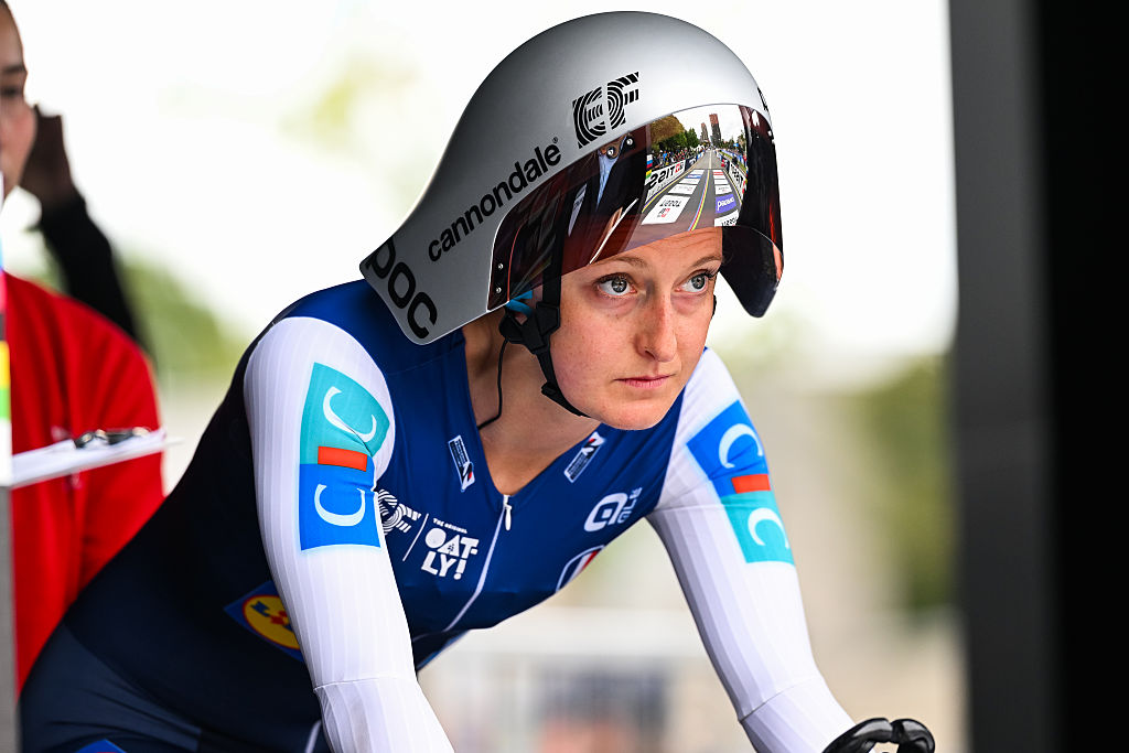 Cedrine Kerbaol (FRA) during the Women Elite Individual Time Trial at the 2026 UCI Road World Championship in Montreal, QC (Photo by David Kirouac/Icon Sportswire via Getty Images)