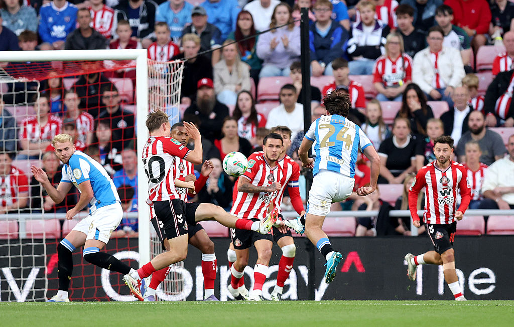 Leo Castledine scores a spectacular volley for Huddersfield against Sunderland in the League Cup