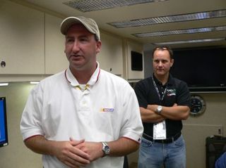 NASCAR national IT manager Steve Worling explains the MTC, with AMD marketing official Travis Bullard looking on.