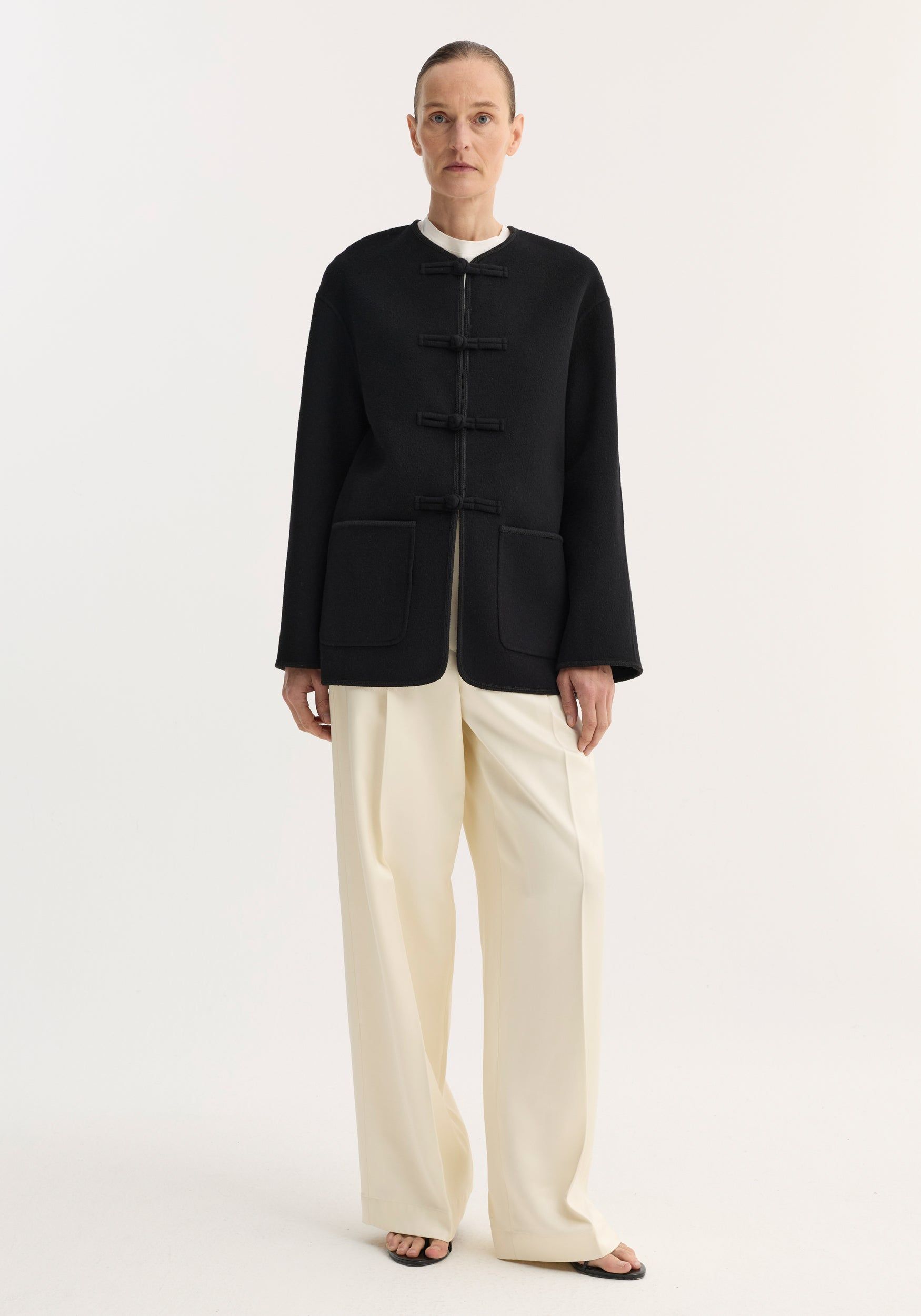 Mandarin Double-Faced Wool Jacket | Black