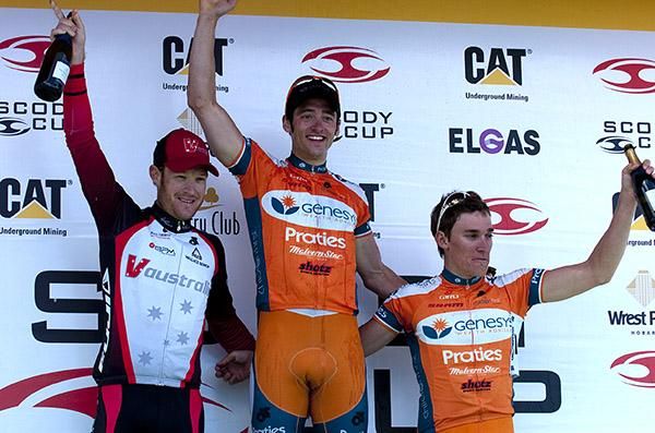 The final stage podium (l-r): Bernard Sulzberger (2nd,V Australia), Nathan Haas (1st,Genesys Wealth Advisers) and Anthony Giacoppo (3rd,Genesys Wealth Advisers).