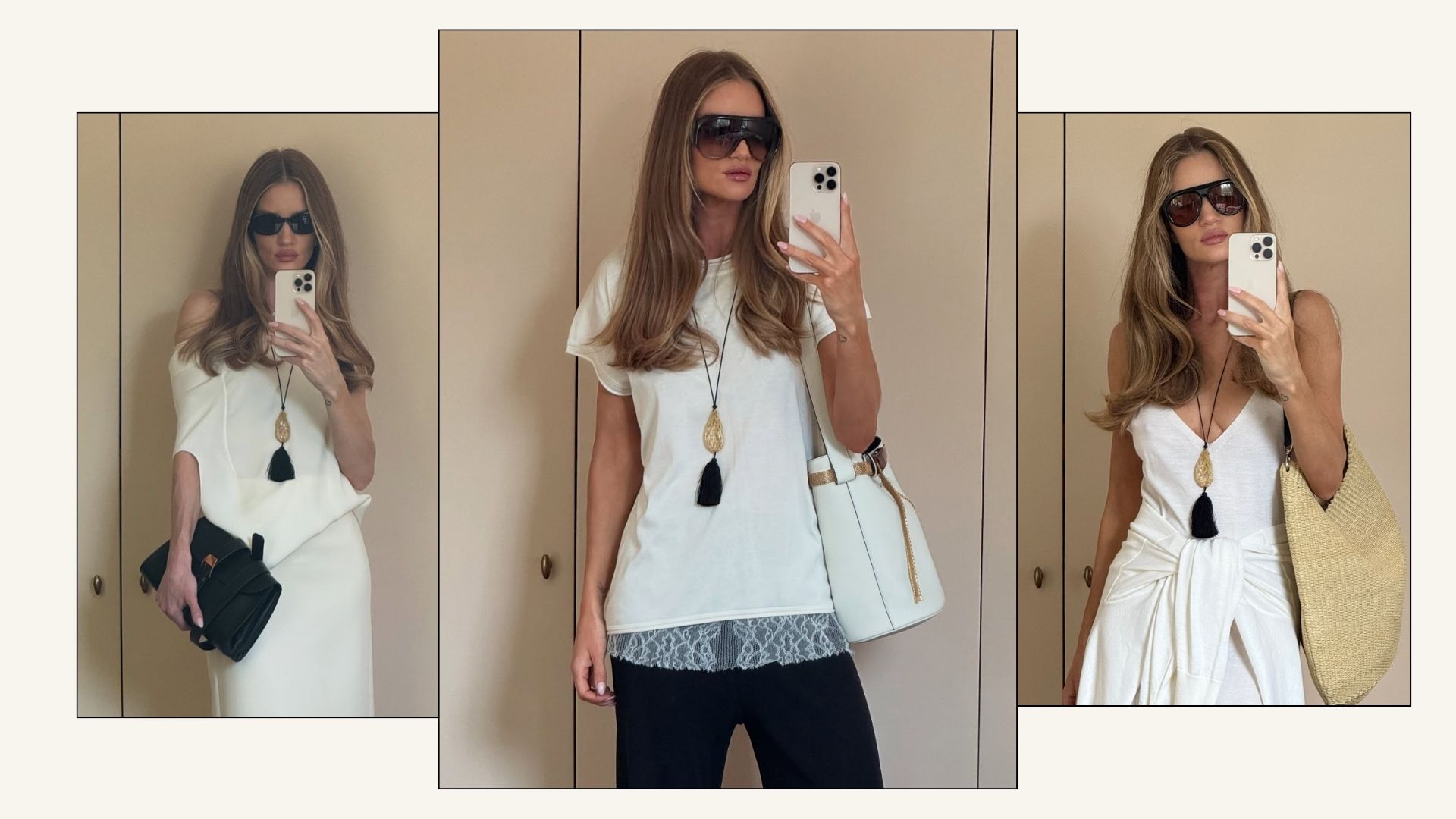 Rosie Huntington-Whiteley wears a pendant necklace.