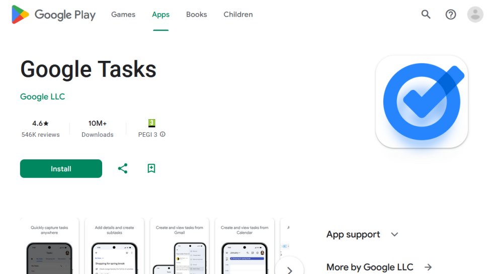 Google Tasks website screenshot (January 2026).
