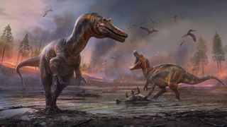 This artist's impressions shows what the the Spinosaurids would have looked like back in the day. Ceratosuchops inferodios in the foreground, Riparovenator milnerae in the background.