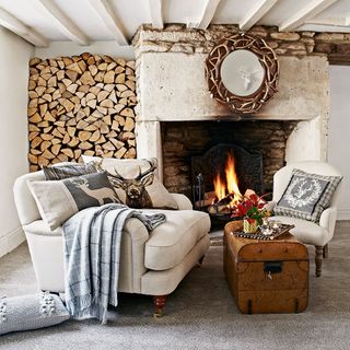 living room with log storage ideas