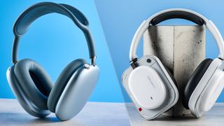 a side by side image of the airpods max and the nothing headphone (a) against the blue tom's guide background