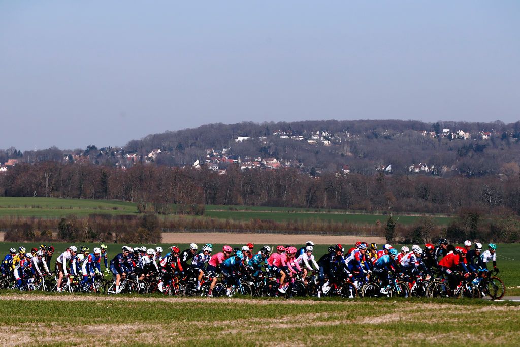SAINTCYRLECOLE FRANCE MARCH 07 The peloton during the 79th Paris Nice 2021 Stage 1 a 166km stage from SaintCyrlEcole to SaintCyrlEcole ParisNice on March 07 2021 in SaintCyrlEcole France Photo by Bas CzerwinskiGetty Images