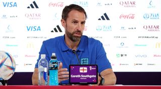 Gareth Southgate speaks to the media at the 2022 World Cup in Qatar.