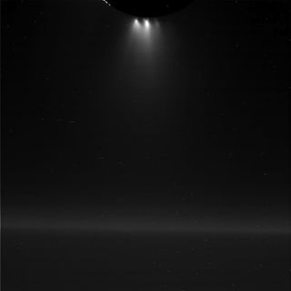 A view of a plume coming off Saturn's moon Enceladus, acquired by NASA's Cassini spacecraft during a close flyby of the icy moon on Oct. 28, 2015.