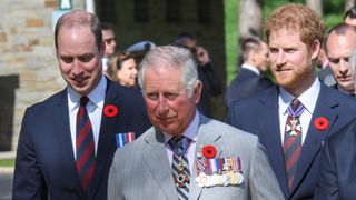 Prince Charles, Prince of Wales, Prince William, Duke of Cambridge and Prince Harry attend the commemorations