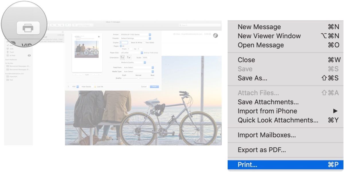 how to print from mail on macbook