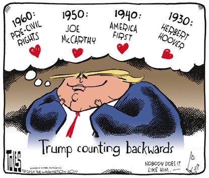 Political Cartoon U.S. Trump counting backwards