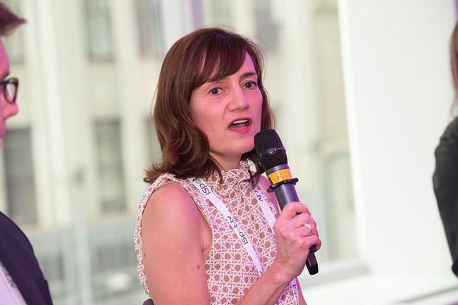 Sylvia George, EVP of performance marketing at AMC Networks, speaks during the Next TV Summit&rsquo;s &ldquo;Recession Realities&rdquo; panel.