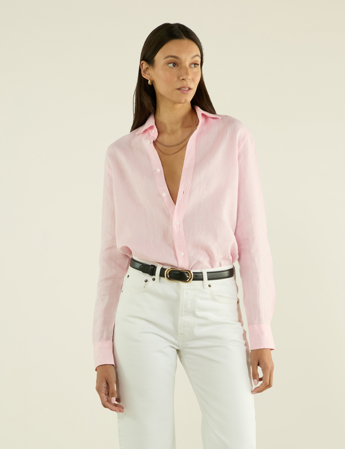 The Boyfriend: Linen, Grapefruit Pink