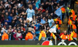 Sterling celebrates putting City in front, and levelling the tie on aggregate