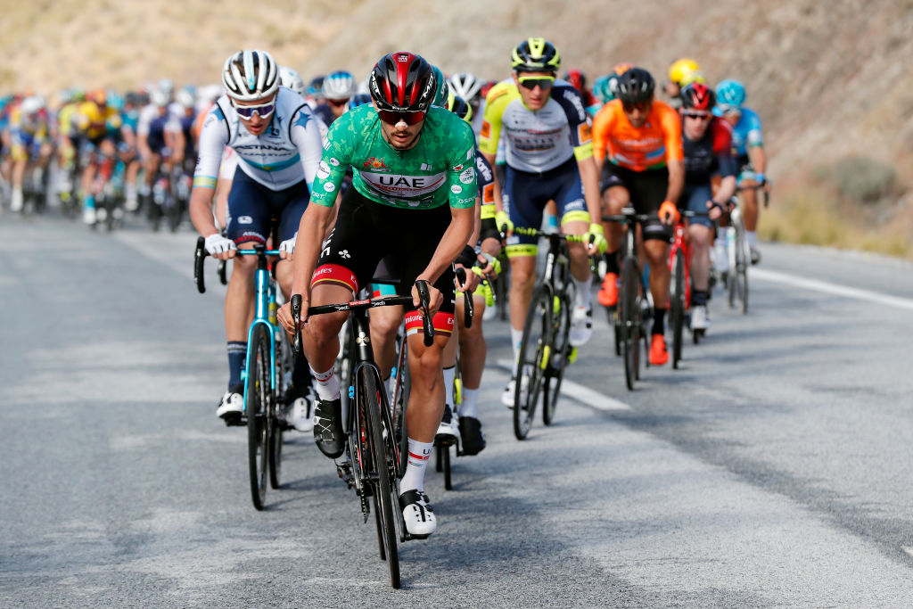 CHICLANA DE SEGURA SPAIN FEBRUARY 20 Alessandro Covi of Italy and UAE Team Emirates green points jersey competes during the 68th Vuelta A Andalucia Ruta Del Sol 2022 Stage 5 a 1644km stage from Huesa to Chiclana De Segura 870m 68RdS on February 20 2022 in Chiclana De Segura Spain Photo by Bas CzerwinskiGetty Images