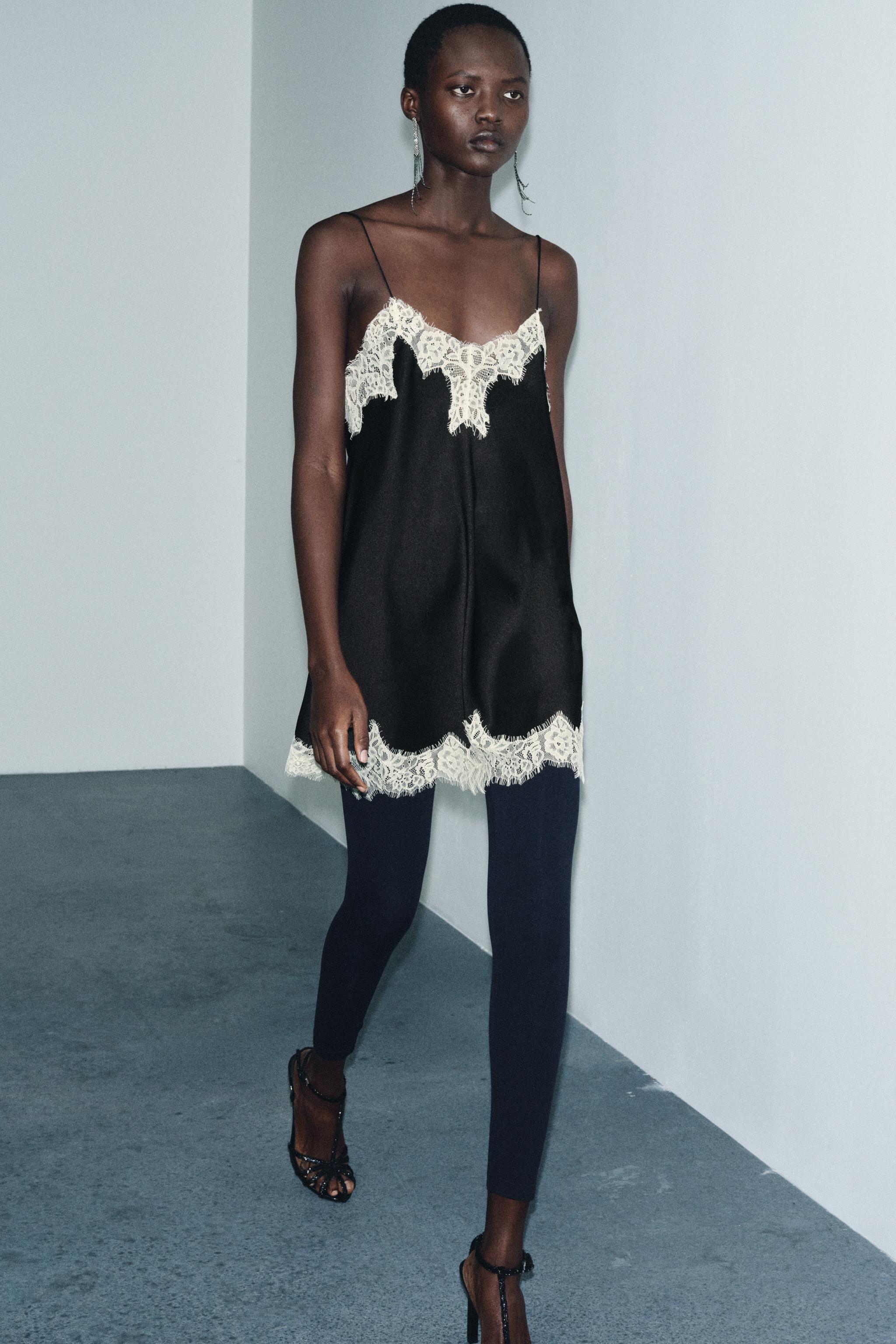 Contrast Lace Satin Top Zw Collection