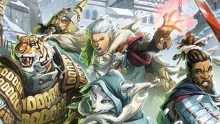 A group of samurai warriors battling undead in the board game Zombicide: White Death. 