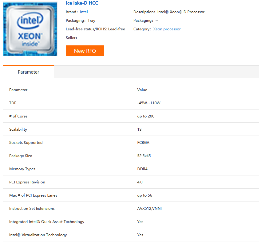 Ice Lake-D Specs
