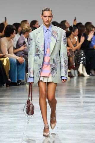 floral jacket worn with a striped shirt for Rabanne at paris fashion week spring summer 2025