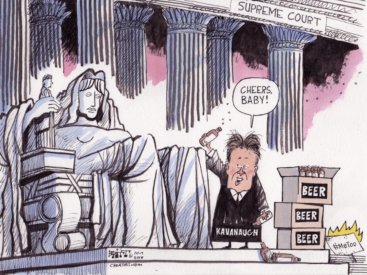 Political Cartoon Us Brett Kavanaugh Supreme Court Beer Cheers Lady Justice The Week 