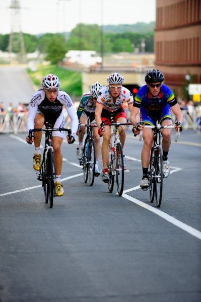 The four rider break - Thomas Soladay (Team Mountain Khakis p/b EP-NO), Adam Bergman (Texas Roadhouse), Tyler Wren (Colavita/Sutter Home p/b Cooking Light), Will Routley (Jelly Belly Cycling Team)