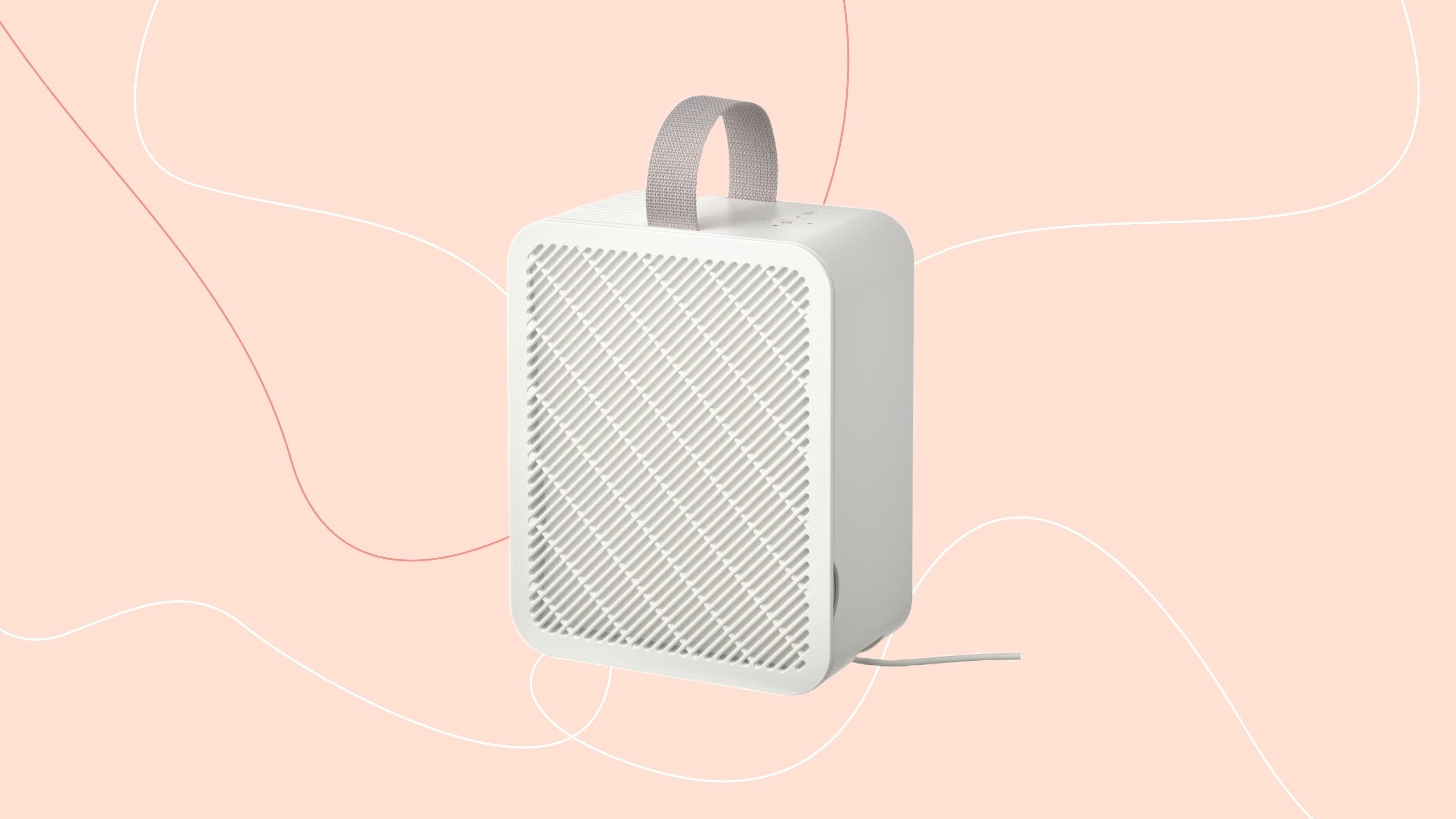 IKEA UPPÅTVIN air purifier on a pink background