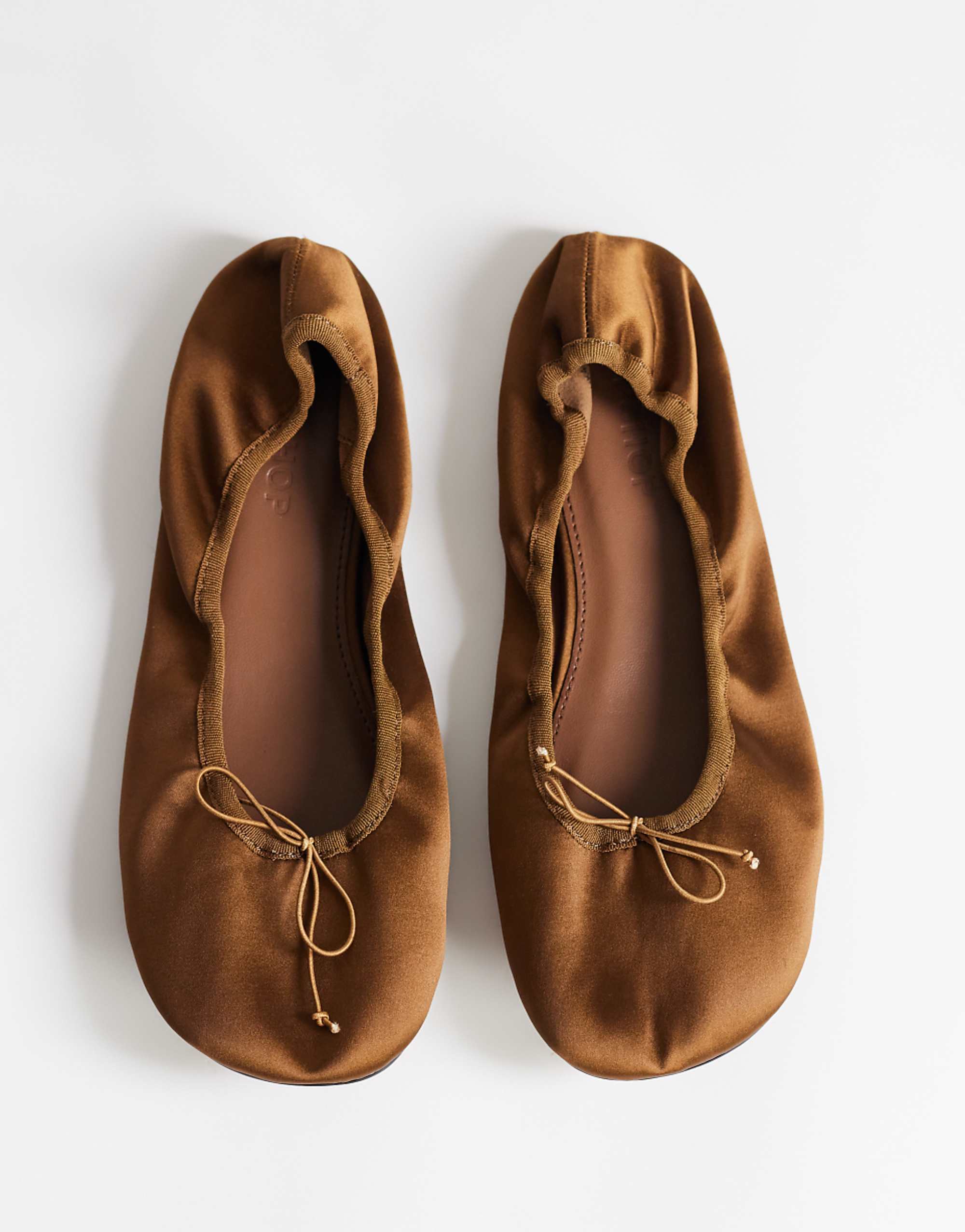 Topshop Lila Round Toe Ballet Flat in Bronze Satin