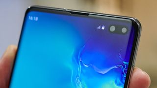   The perforated camera of the Galaxy S10 Plus. Image credit: TechRadar 