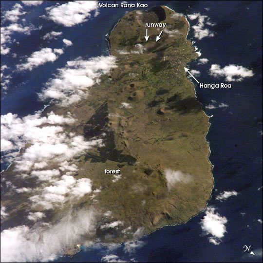 Easter Island as seen by astronauts aboard the International Space Station on Sept. 25, 2002.