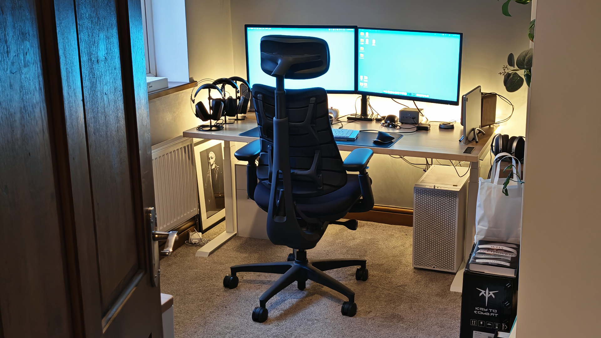 A selection of LiberNovo Omni office chairs in a home work place.