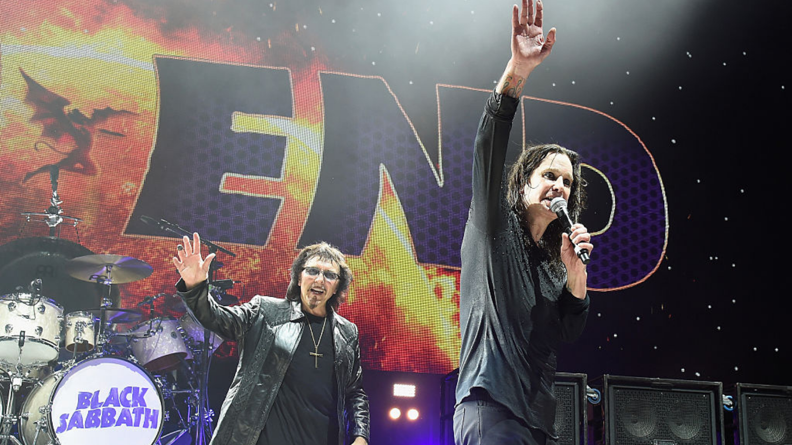Tony Iommi and Ozzy Osbourne of Black Sabbath perform onstage on "The End Tour" at Nikon at Jones Beach Theater on August 17, 2016 in Wantagh, New York.