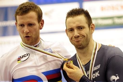 Teun Mulder and trade teammate Francois Pervis on the podium