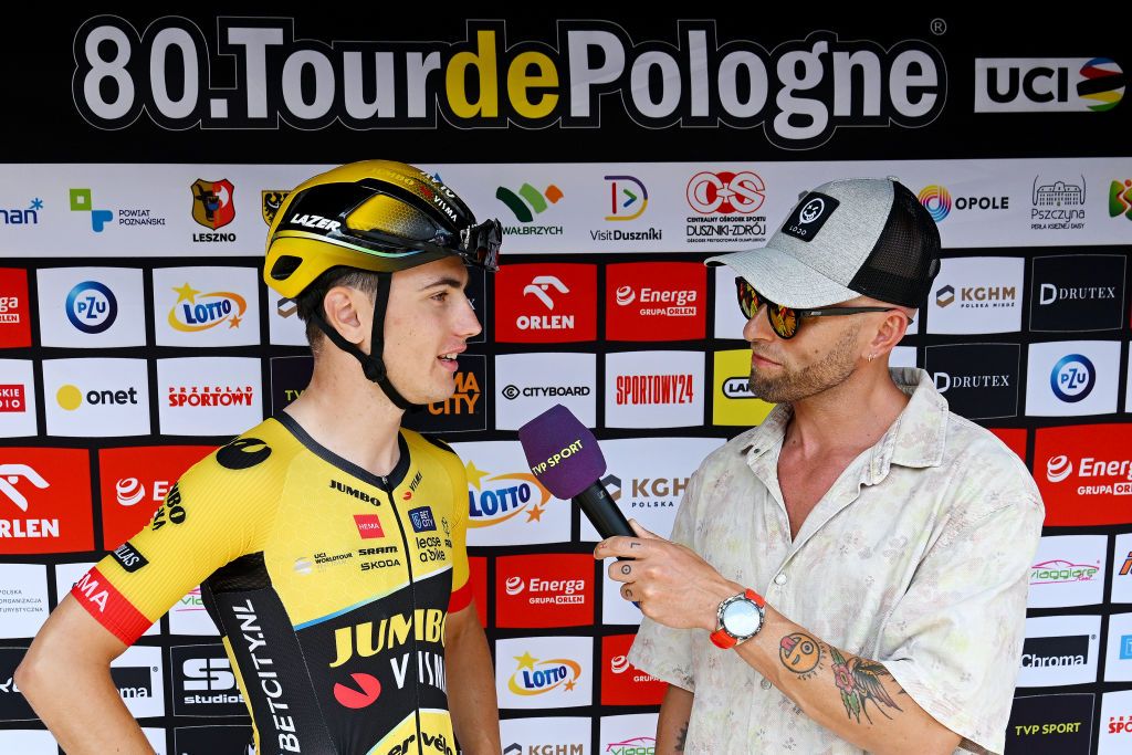 Olav Kooij (Jumbo-)Visma meets the media press at the start of stage 1