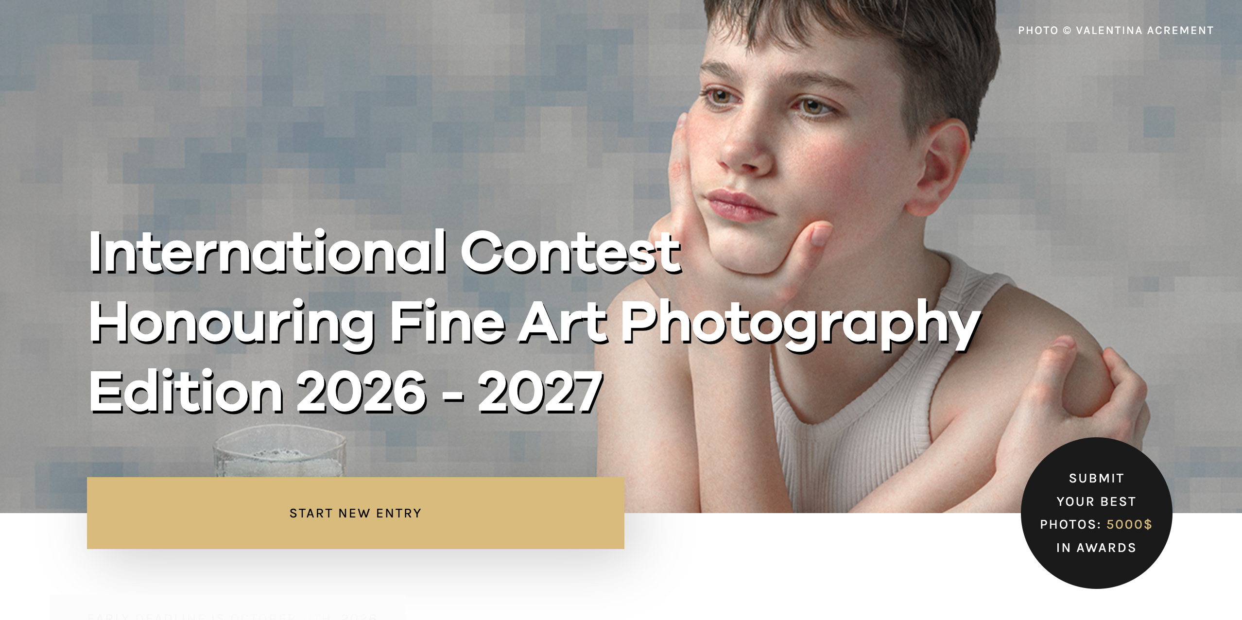 Portrait of a young person resting their face on their hand, promoting an international fine art photography contest