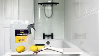 tools and materials required to clean a glass shower door
