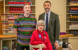 Esme Young, Patrick Grant and Joe Lycett on the Great British Sewing Bee 2021 series 7