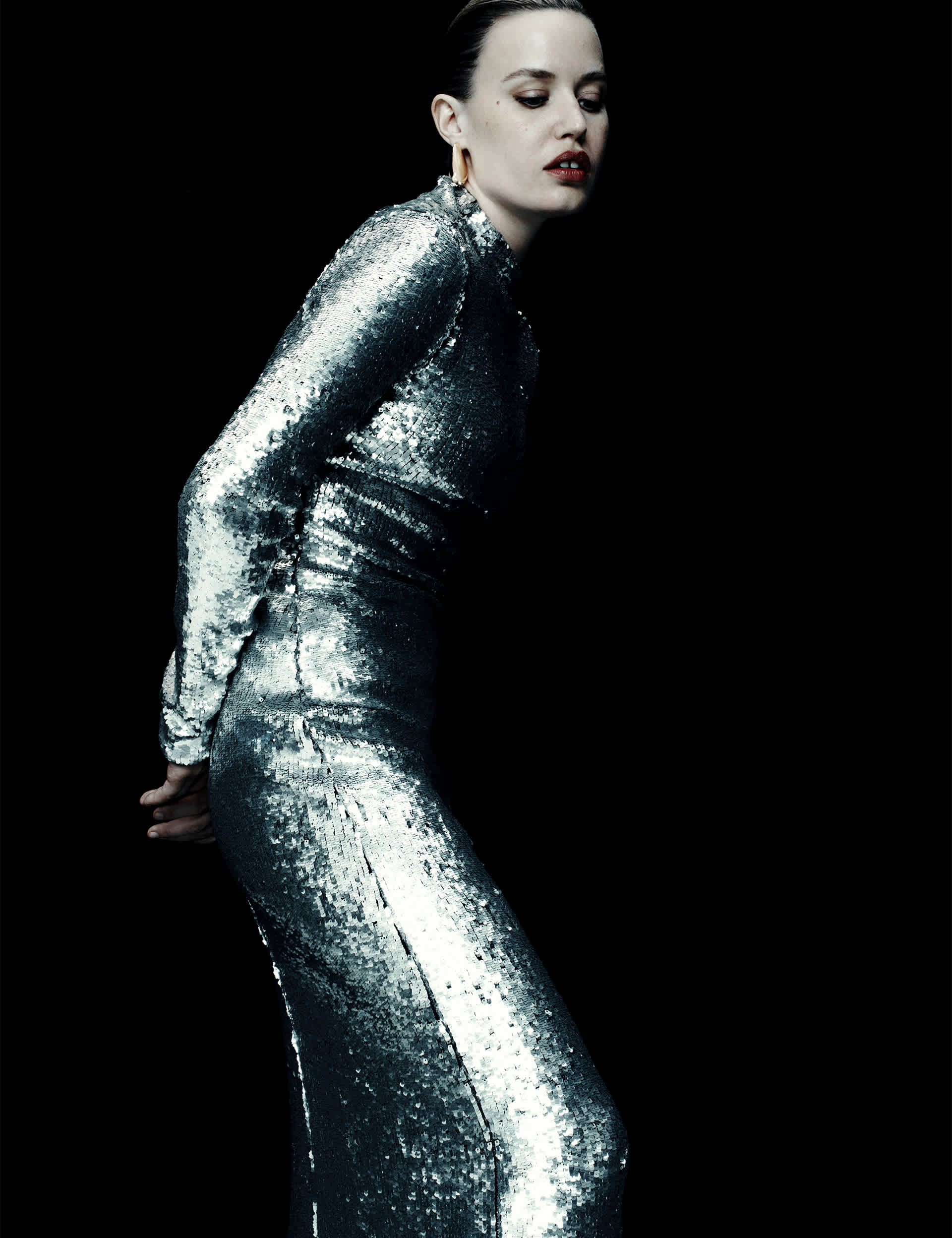 Sequin Embellished High Neck Midaxi Dress