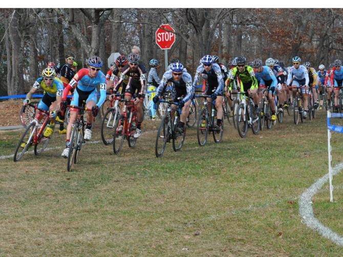 Andrew Dillman (Bob's Red Mill Cyclocross Team) takes the holeshot.
