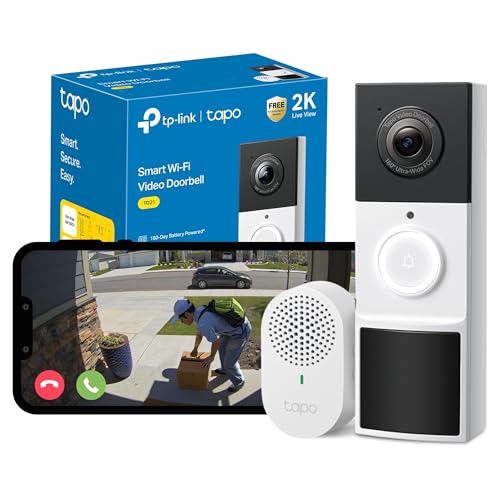 Tapo Td21 Battery Video Doorbell Wireless 2k 3mp Ultra-Clear Doorbell Camera, Ring Chime Included, Color Night, 160°dfov Ultra-Wide, Tp-Link Free Ai Detection,ip65, 6-Month Battery,no Monthly Fee