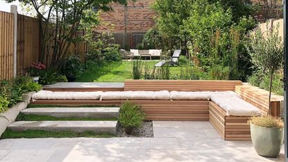 patio with wooden built in seating