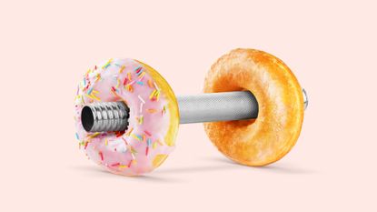 Illustration of a dumbbell weighted with donuts